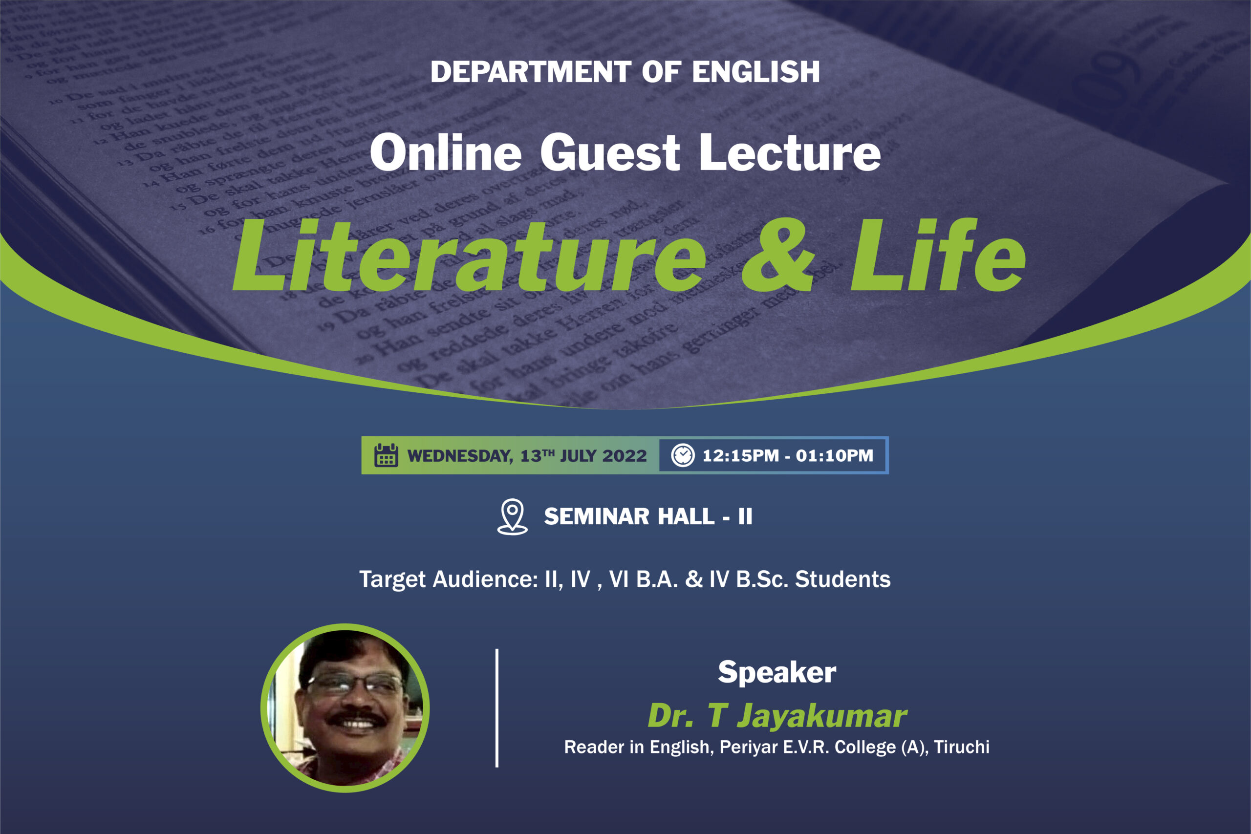 Online Guest Lecture – Literature and Life